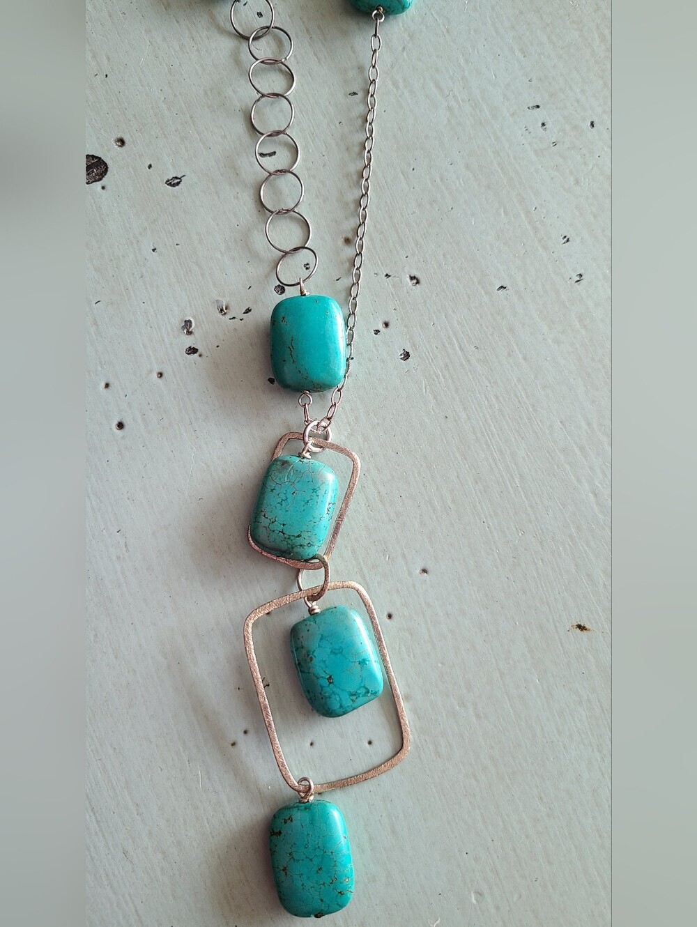 Turquoise Stone Necklace & Earrings Set - Picture 3 of 6